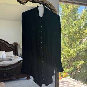 Free People Navy/Black Button-Up Blouse